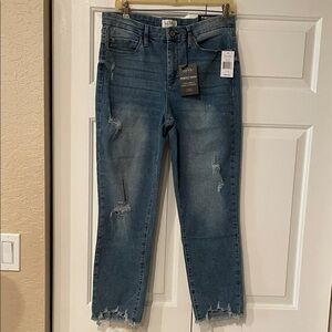 Nicole Miller Distressed Ankle Jeans - Blue